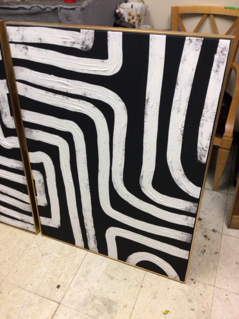 30" X 40 1/2" Gold Framed Black & White Abstract Print On Canvas