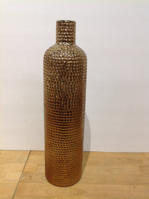 16" Hammered Gold Metal Narrow Top Vase