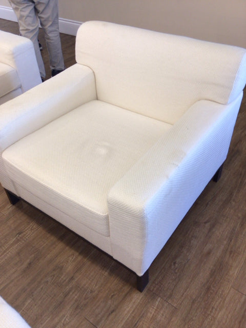 AS-IS Cream Fabric Metal Base Arm Chair(Light Soil)