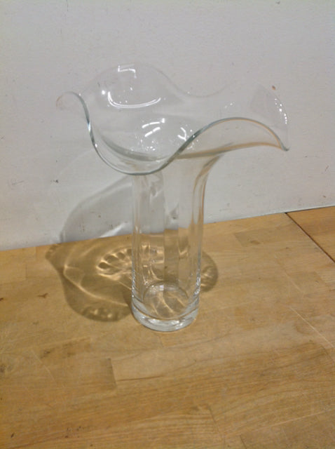 Vase- 11" Clear Glass Scallop