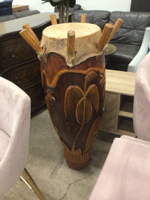 Hand Carved Tropical Wood/Goat Skin Top Haitian Drum