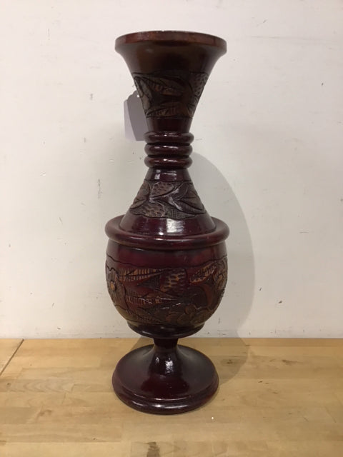 23" Carved Wooden Vase