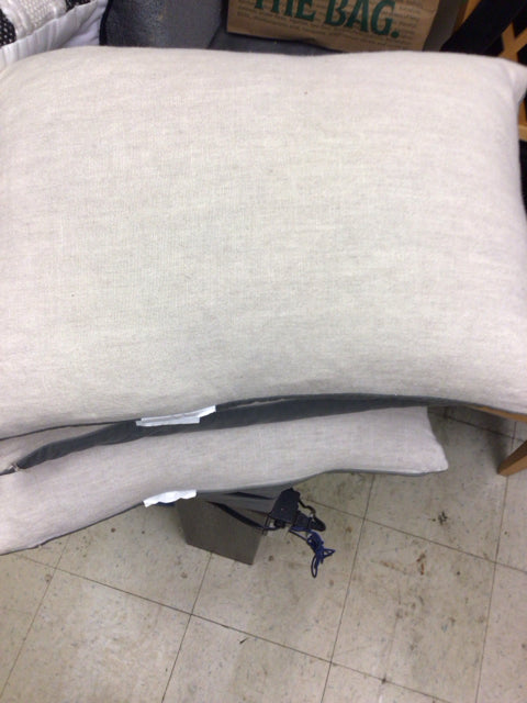 Small Beige & Gray Fabric Lumbar Pillow