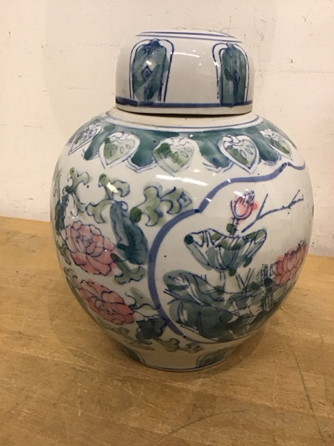 9" Chinese Floral Porcelain Ginger Jar