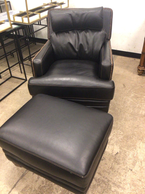 Black Leather Chair & Ottoman