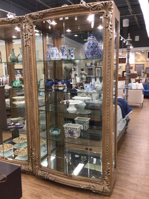 Light Wood/Silver Leaf Glass Front Lighted Curio Cabinet