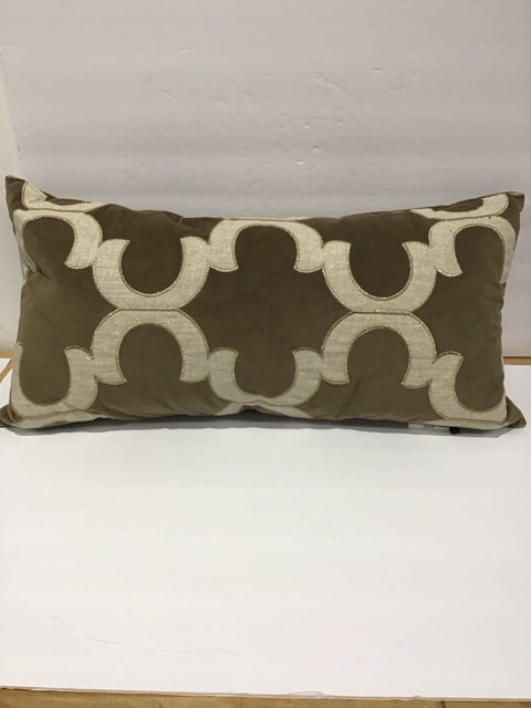 Velvet Lumbar Pillow w/Tan Geometric Design
