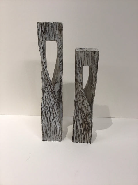 20",16" Graduated Carved Bali Wood Candle Holders