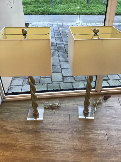Pair Of 35" Double Twist Silver Table Lamp