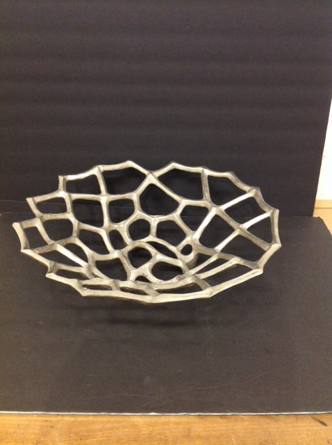 18" Silver Metal Abstract Bowl