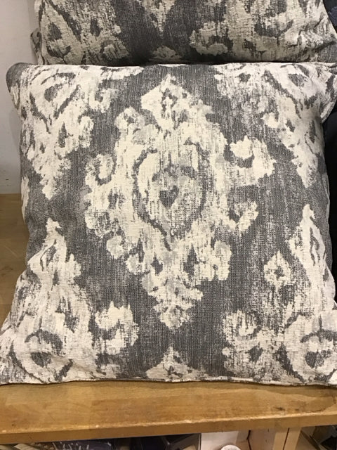 24" Cream & Gray Damask Down Filled Pillow