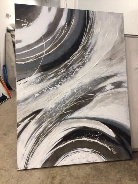94" X 64" Cityhome Black/White Abstract Print On Canvas