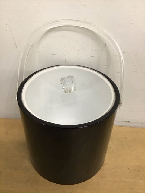 7.5" Black & White Lidded Ice Bucket W/Handle