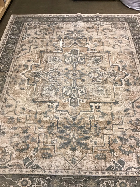 8'x10' Green & Cream Washable Rug