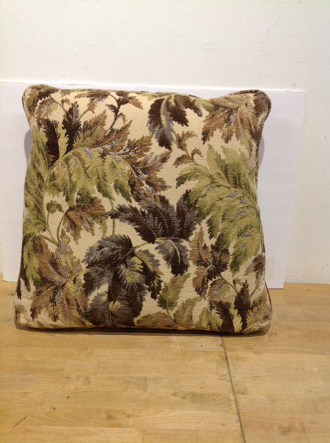 Beige Linen w/Leaf Design Pillow