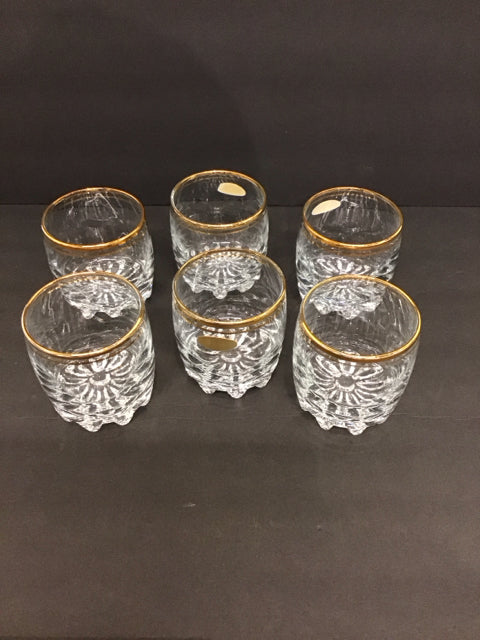 Set/6 Valencia Crystal Rock Glasses w/Gold Rims