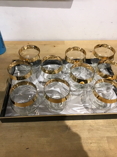 Set Of 10 Dorothy Thorpe Gold Rim Dessert Glasses