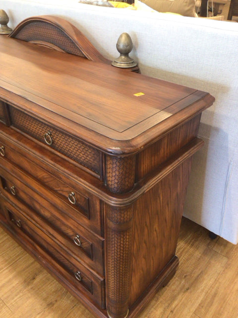 AS-IS Dark Wood Nine Drawer Dresser W/Mirror