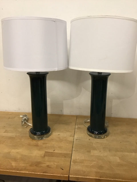 Pair Of 28" Of Green Ceramic