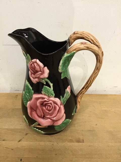 10" "Fitz & Floyd" Black Rose Ceramic Pitcher