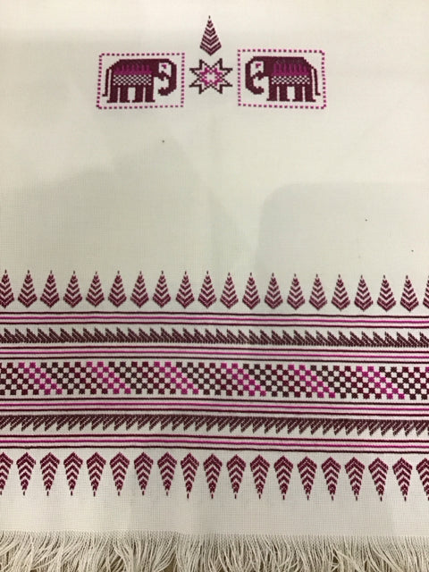 Cream Pink & Burgandy Elephant W/Fringe Runner