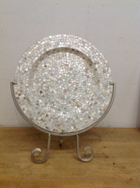 25" Mosaic Mother of Pearl Tray Decor w/Stand