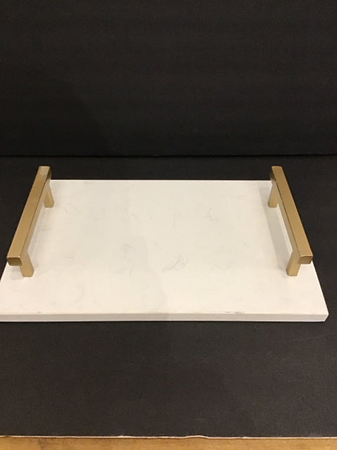 10x16 Marble Tray w/Gold Metal Handles
