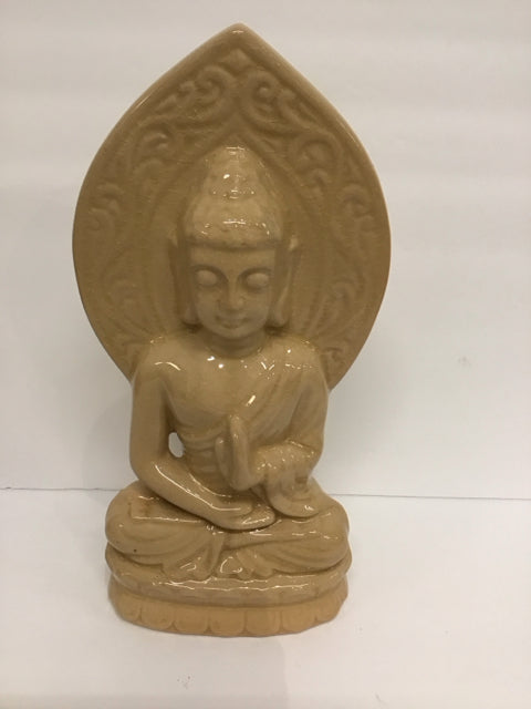 15" Tan Crackled Sitting Buddha