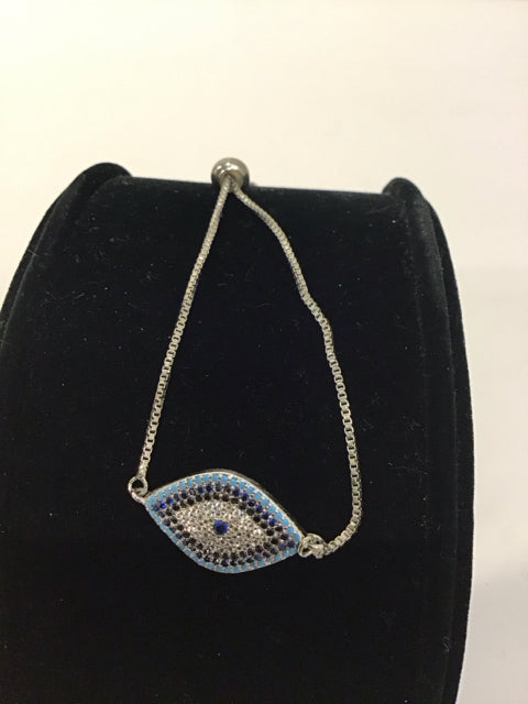 Silver Adjustable Evil-Eye Bracelet