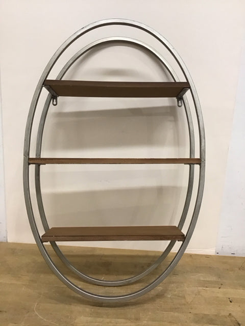31" Oval Metal Display w/Wood Shelves AS-IS Shows Wear