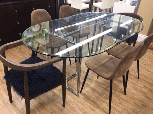 72"x42" Oval Glass Chrome Base Table