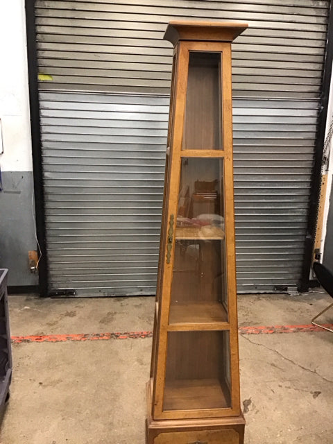 80.5" Vintage Wood & Glass Obelisk Shelf W/Door