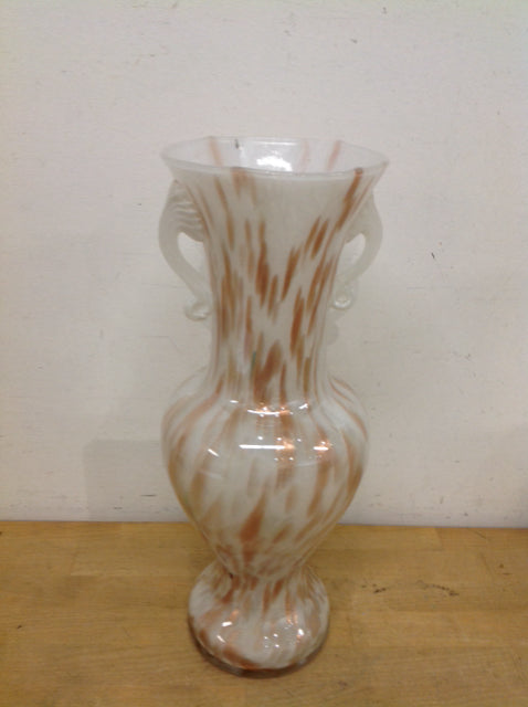 Vase- 16" Murano White & Gold Drip Glass