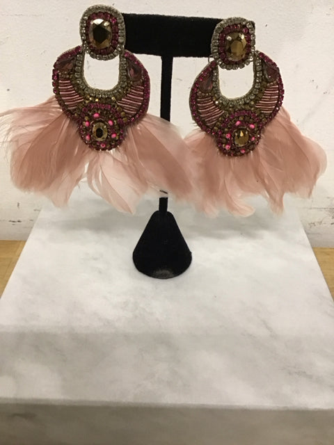 Pink Feather & Stone Earrings