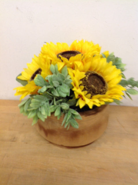 10" Sunflowers In Wood Planter