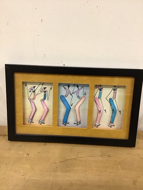 14"x8.5" 3 Panel Dancing Figures African Art