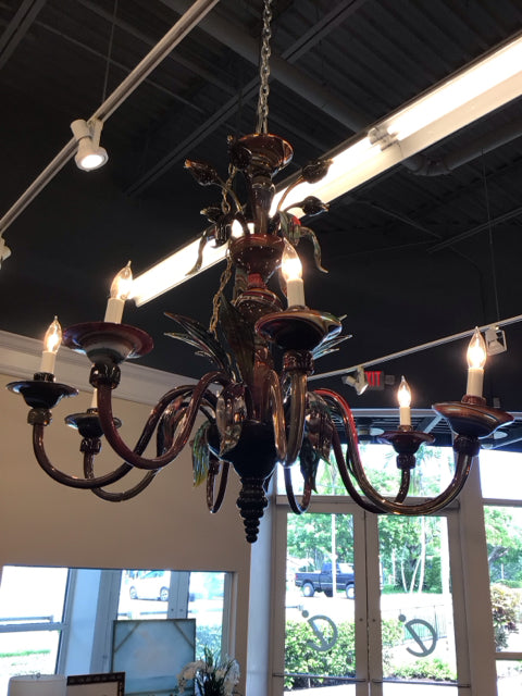 AS-IS Murano Style Glass Multi Color 8 Arm Chandelier