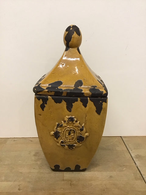 Yellow Crackled Chipped Metal Jar w/Lid