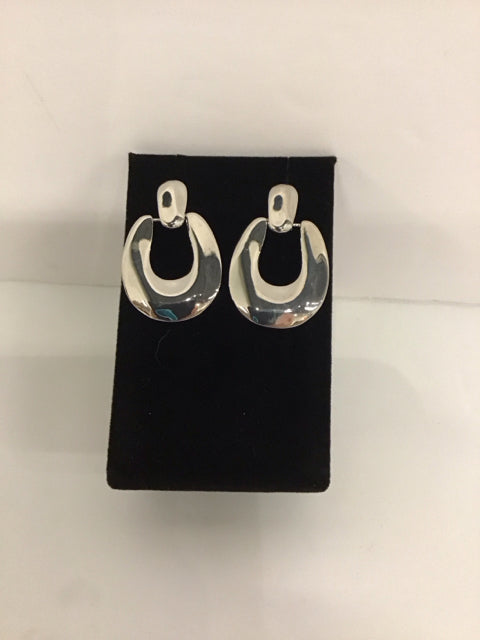 Silver Tone Flat Hoop Earrings