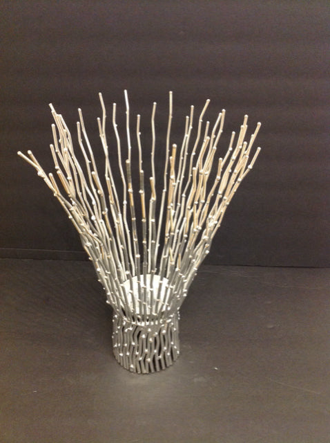 14" Silver Metal Abstract Candle Holder