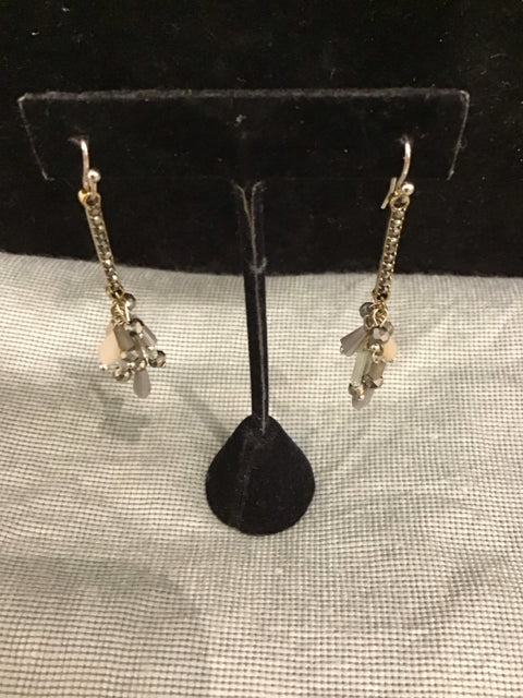 Silvertone Gray Rhinstone Beaded Dangle Earrings