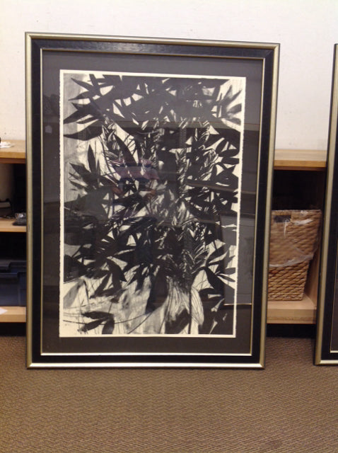 56x41 Black/White Abstract Floral Print"