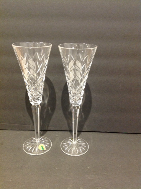 Pair Waterford Christmas Flutes Calling Birds