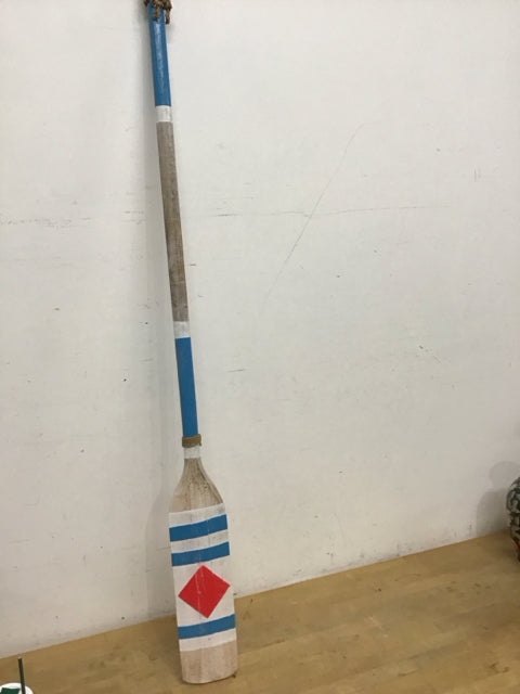 58" Whiewashed Aqua Red Wooden  Oar
