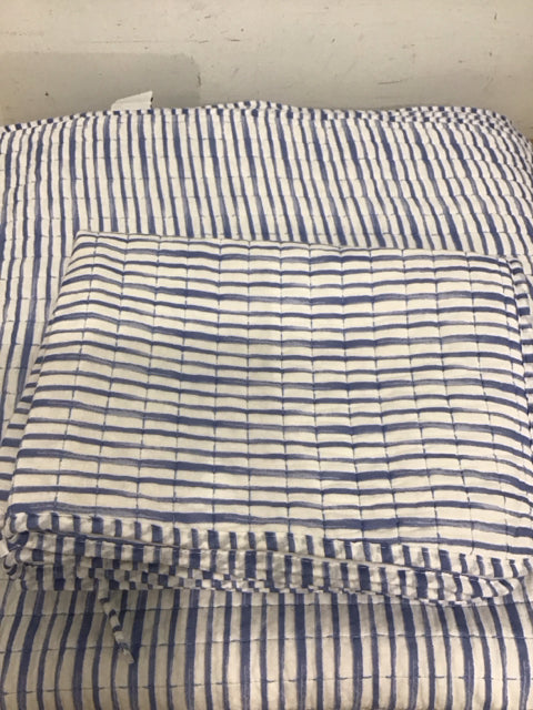 Nicole Miller Queen 3 PC Blue & White Striped Quilt & 2 Shams