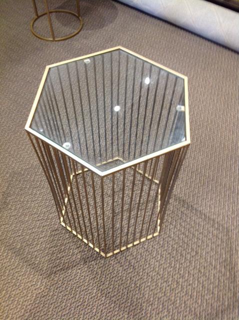 24" Pentagonal Metal/Glass Accent Table
