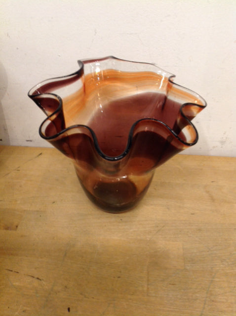 Vase- 8" Amber Art Glass