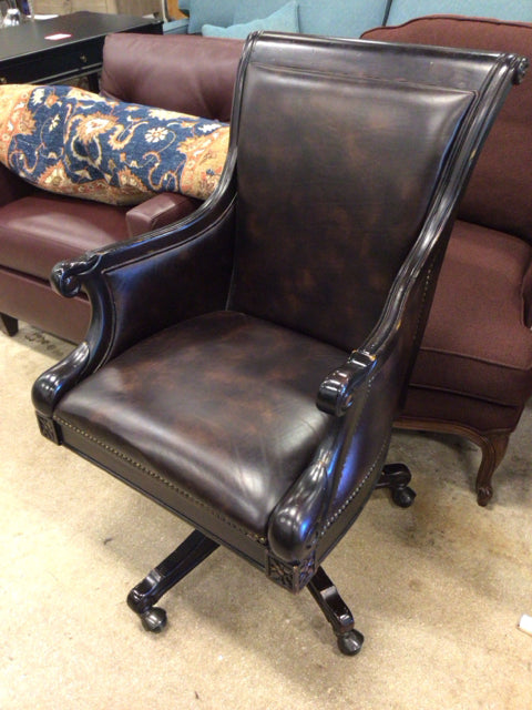 AS-IS Lexington Leather & Wood Desk Chair(Few Knick In Wood)