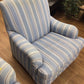 AS-IS Ethan Allen Oxford Coastal Blue Stripe Fabric Armchair(Soiled)