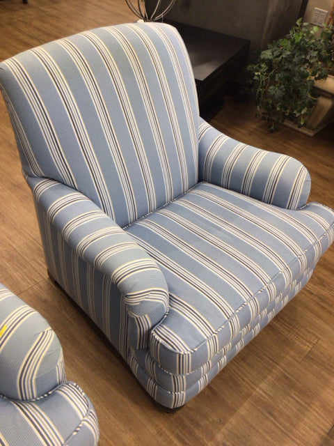 AS-IS Ethan Allen Oxford Coastal Blue Stripe Fabric Armchair(Soiled)